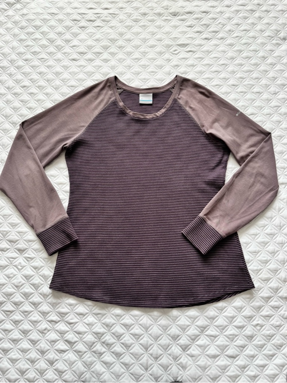 Columbia Purple Mauve Stripes Long Sleeve Raglan Thermal Waffle Knit Top Size XL